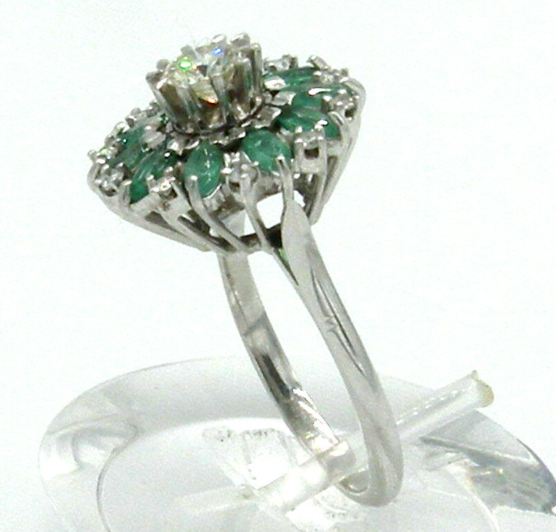 Stunning Cluster in Platinum with Diamonds and Emeralds Ring