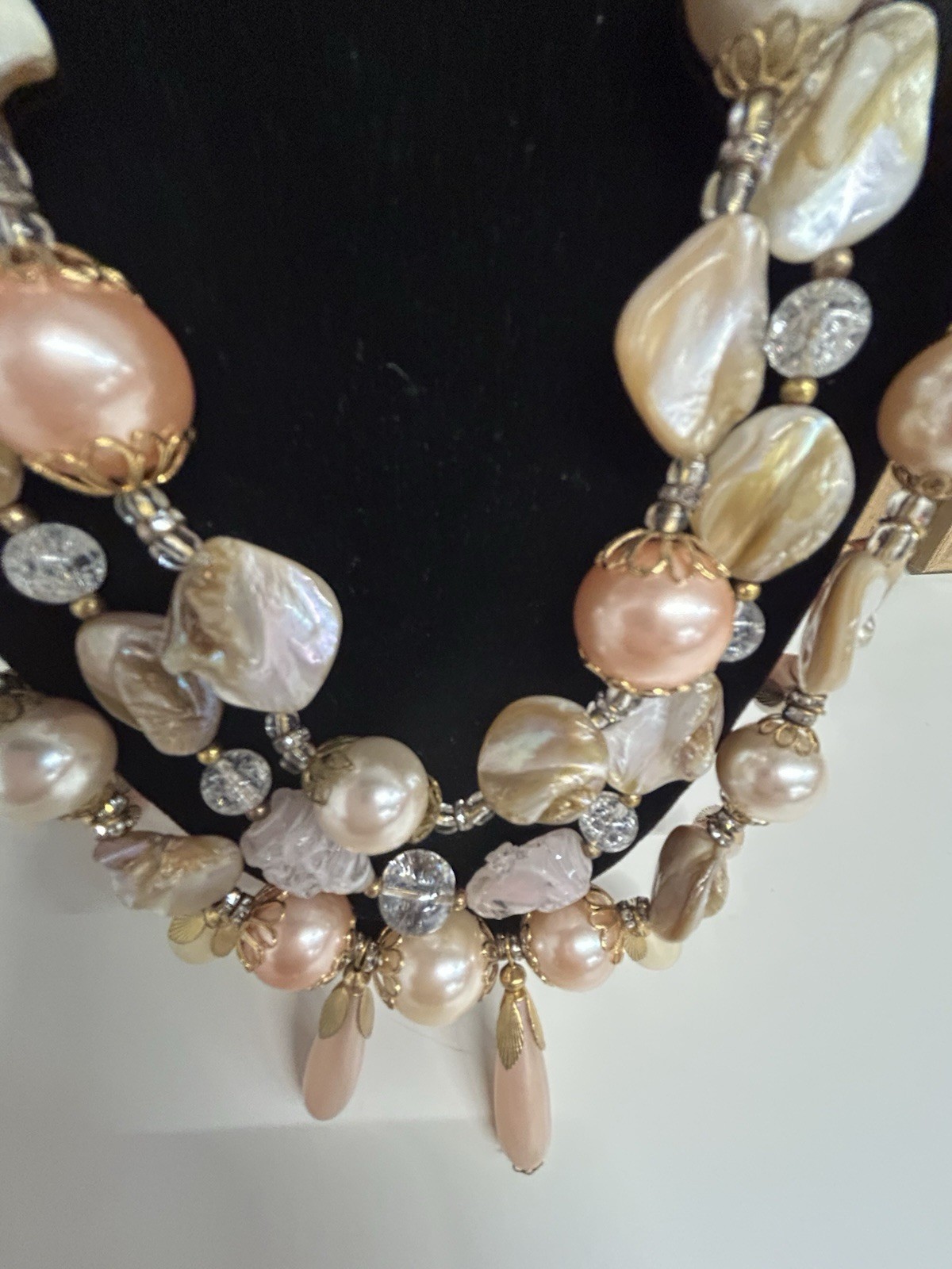 Early Miriam Haskell Large Multi strand Faux Pearl Drop Necklace. So Stunning