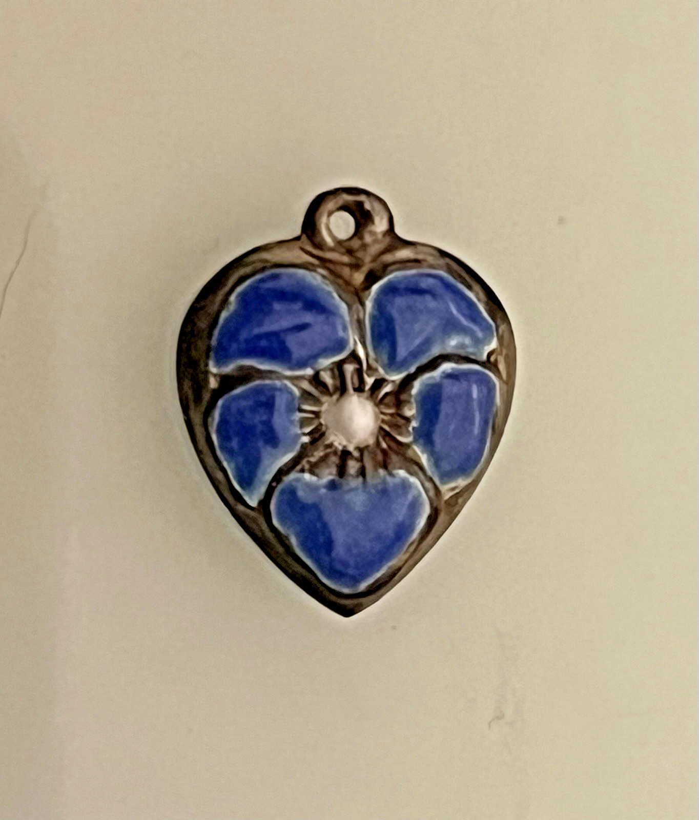 Sterling Silver Heart Flower Charm Puffy Blue Enamel Pansy 925 Vintage Stamped