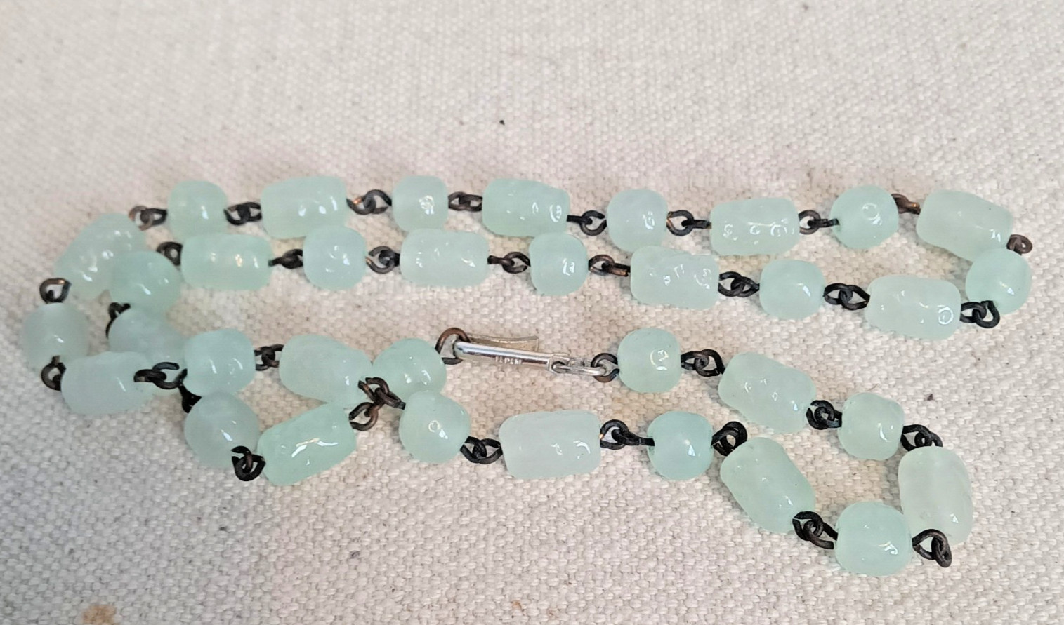 Cerulean Aqua Jade Stone and Chain Necklace Made in Japan 18″ Vintage