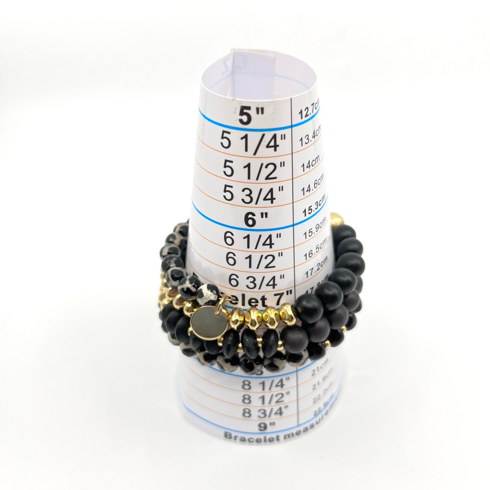 Vintage Boho Black Gold Multi-Strand Beaded Wrap Bracelet Mixed Texture Stack