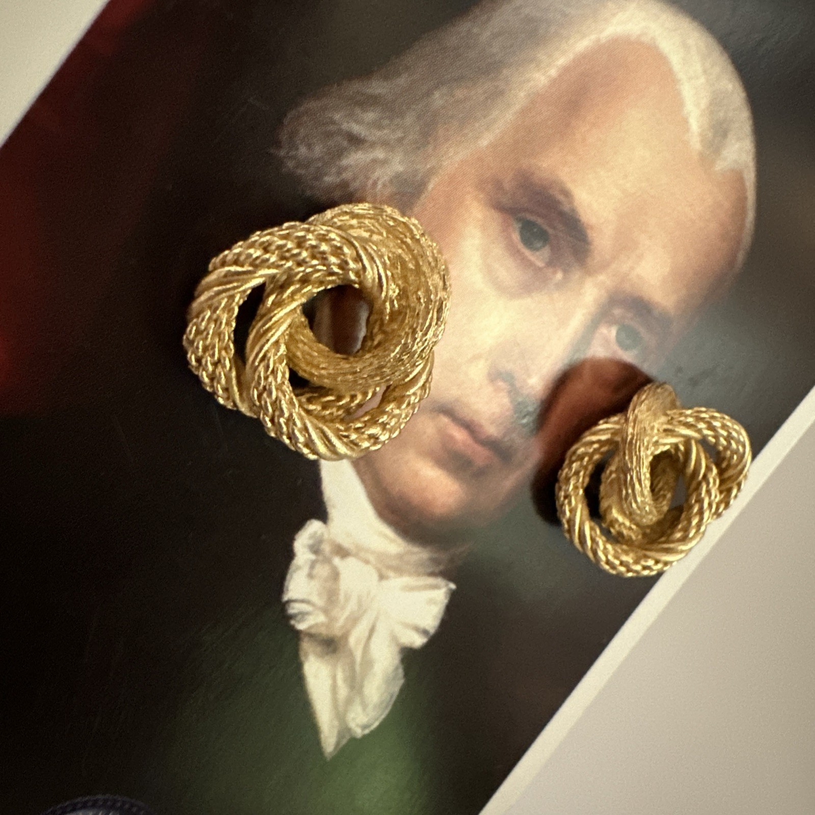 Vintage Christian Dior Stamped Gold Tone Rope Knot Twist Earrings w/ Post Back