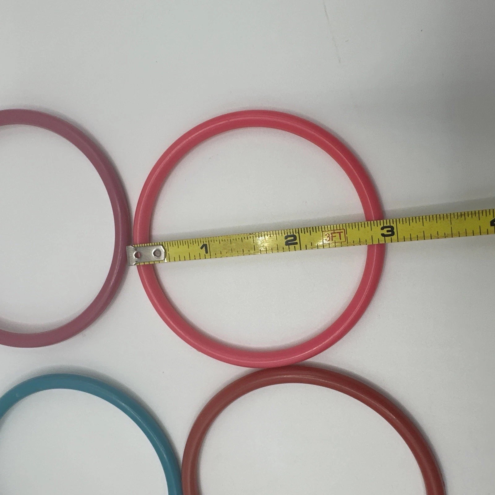 Vintage 1980 Plastic Bangle Bracelet Lot of 6 Teal Pink Yellow Red Stackable