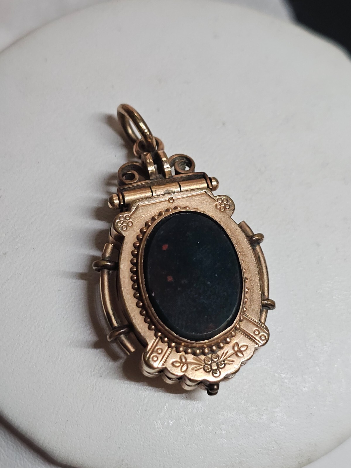 Vtg Victorian Gold Filled Bloodstone Red Stone Double Sided Locket Pendant