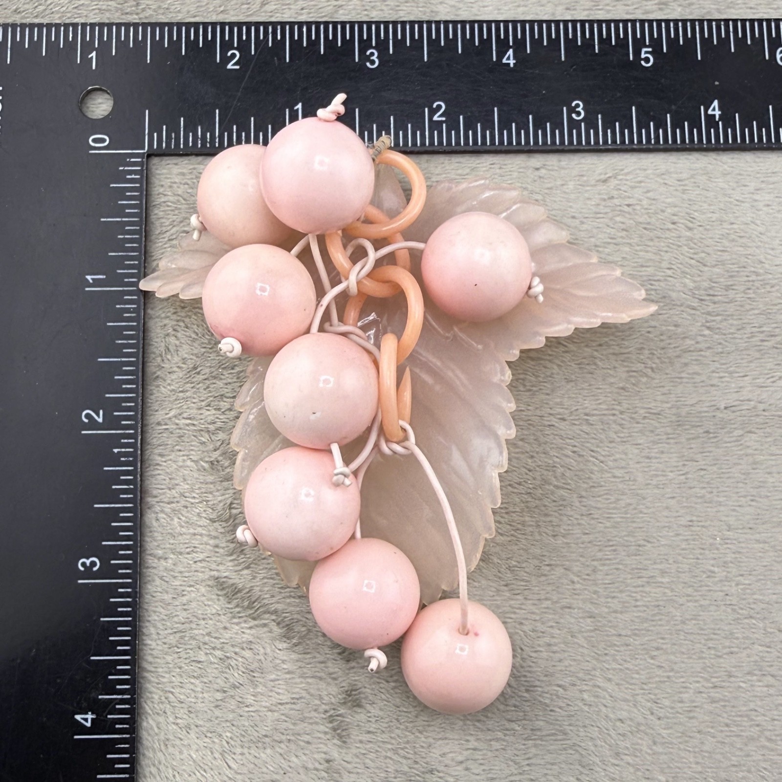 Vintage Grape Cluster Brooch Lucite Acrylic Pink
