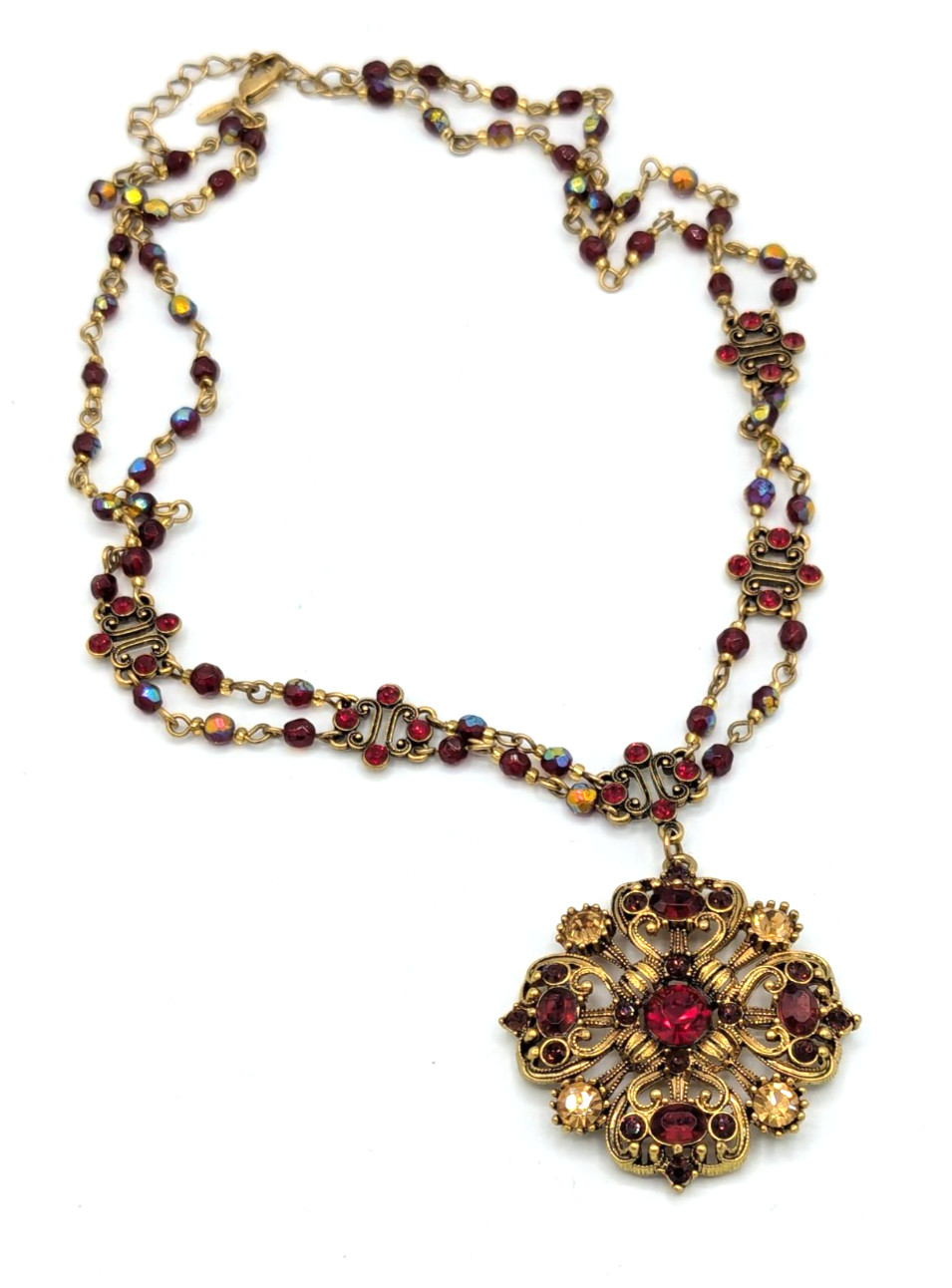 Vintage Avon Red Festoon Pendant Necklace Victorian Revival Maltese Cross