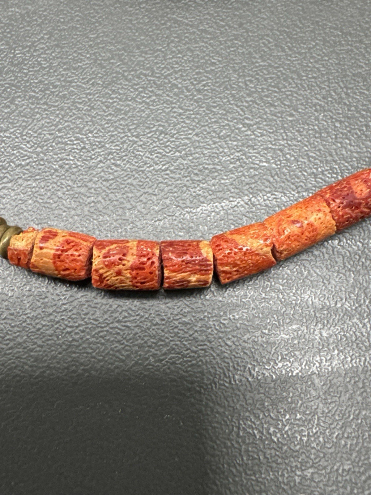 Vintage Natural Red Coral Red / Orange Hue Barrel Shape Gold Spacers 30”Necklace