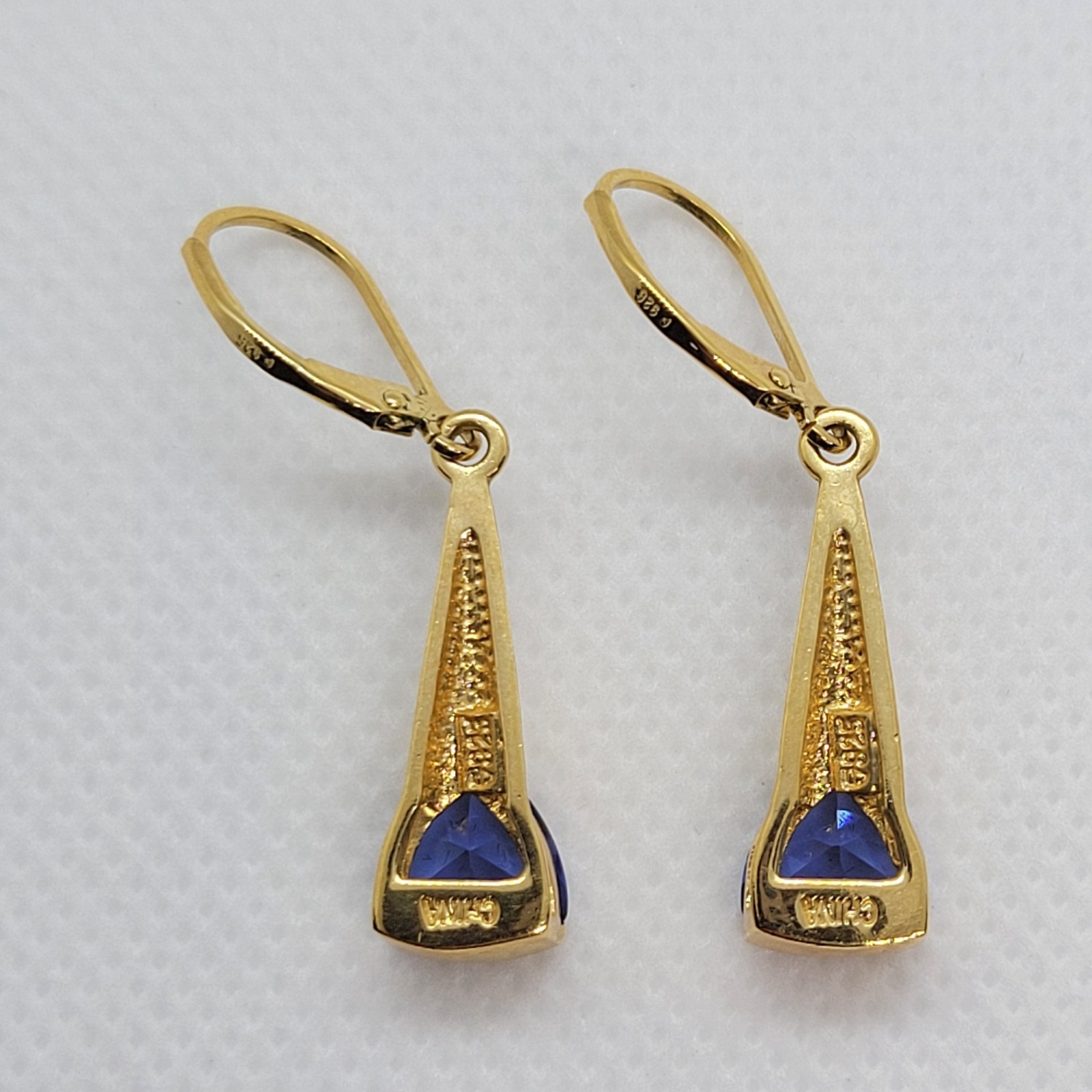 Vintage Sterling 925 Earrings Bracelet Ring Set Simulated Tanzanite Trillion Cut
