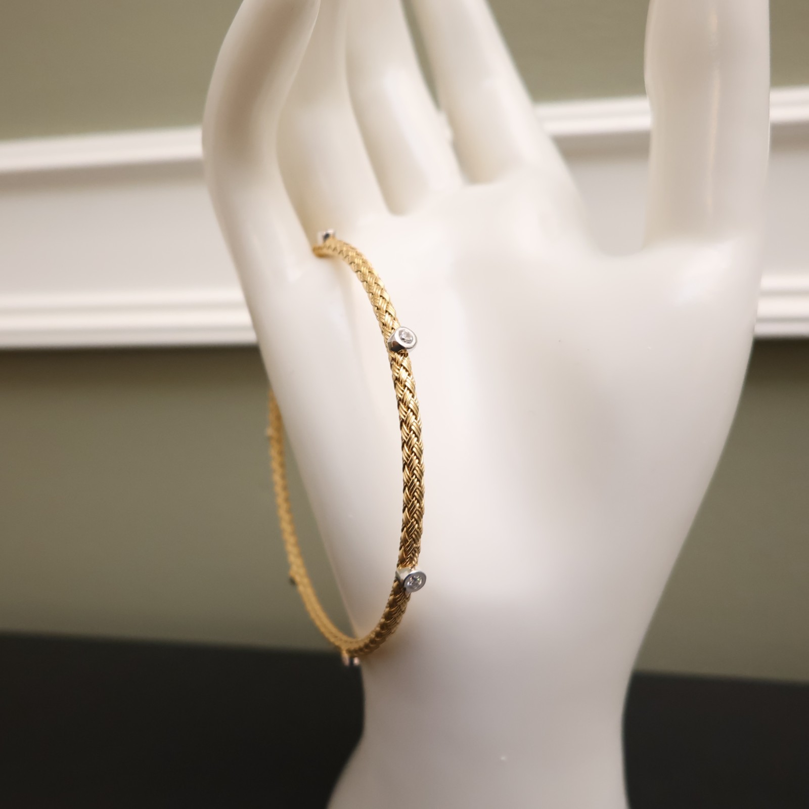 JCM Jewelry bracelet 18K yellow gold clad 925 sterling silver DMQ station 7.25in