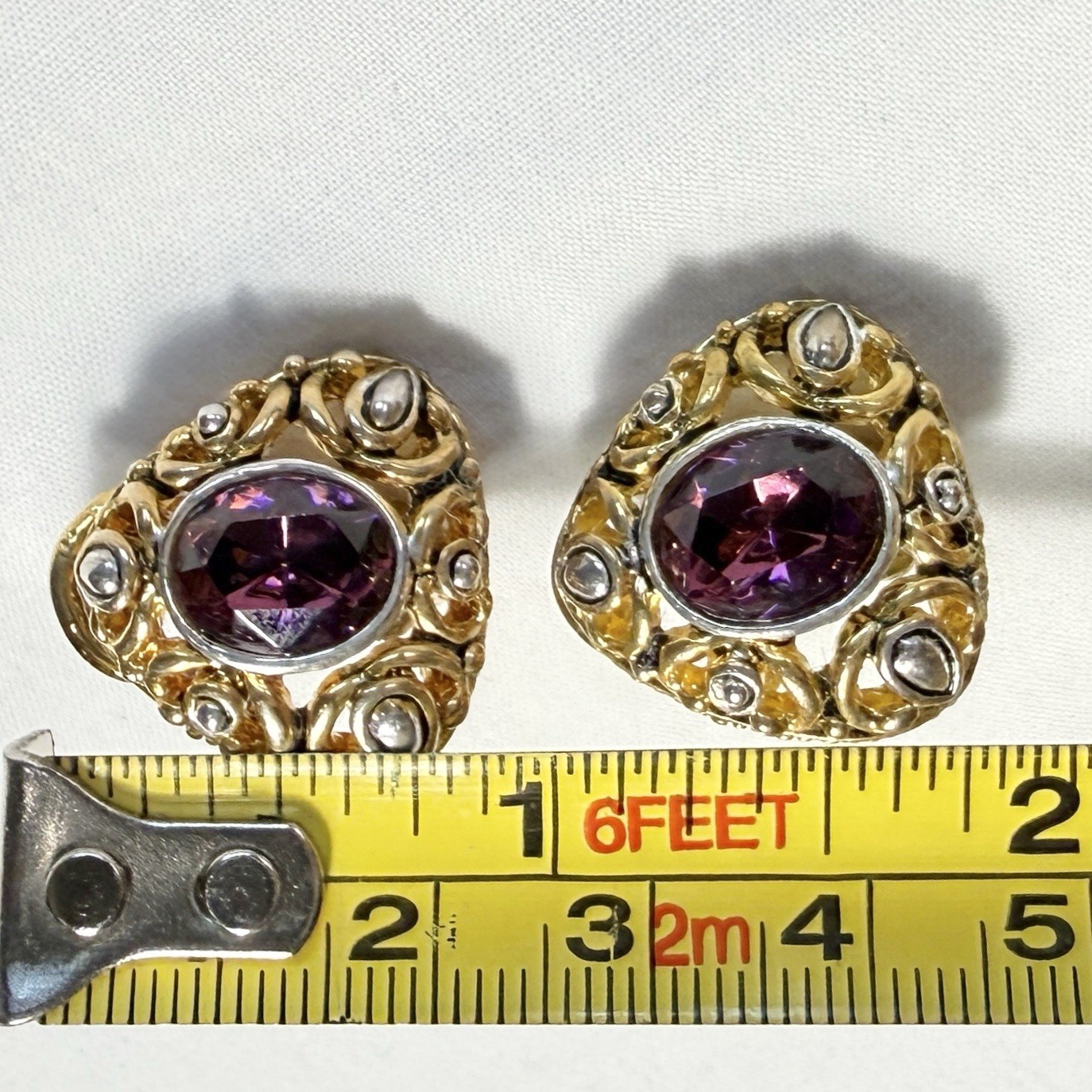 Purple Gold Tone Silver Tone Metal Necklace Chain Earrings Set Y2K Renaissance