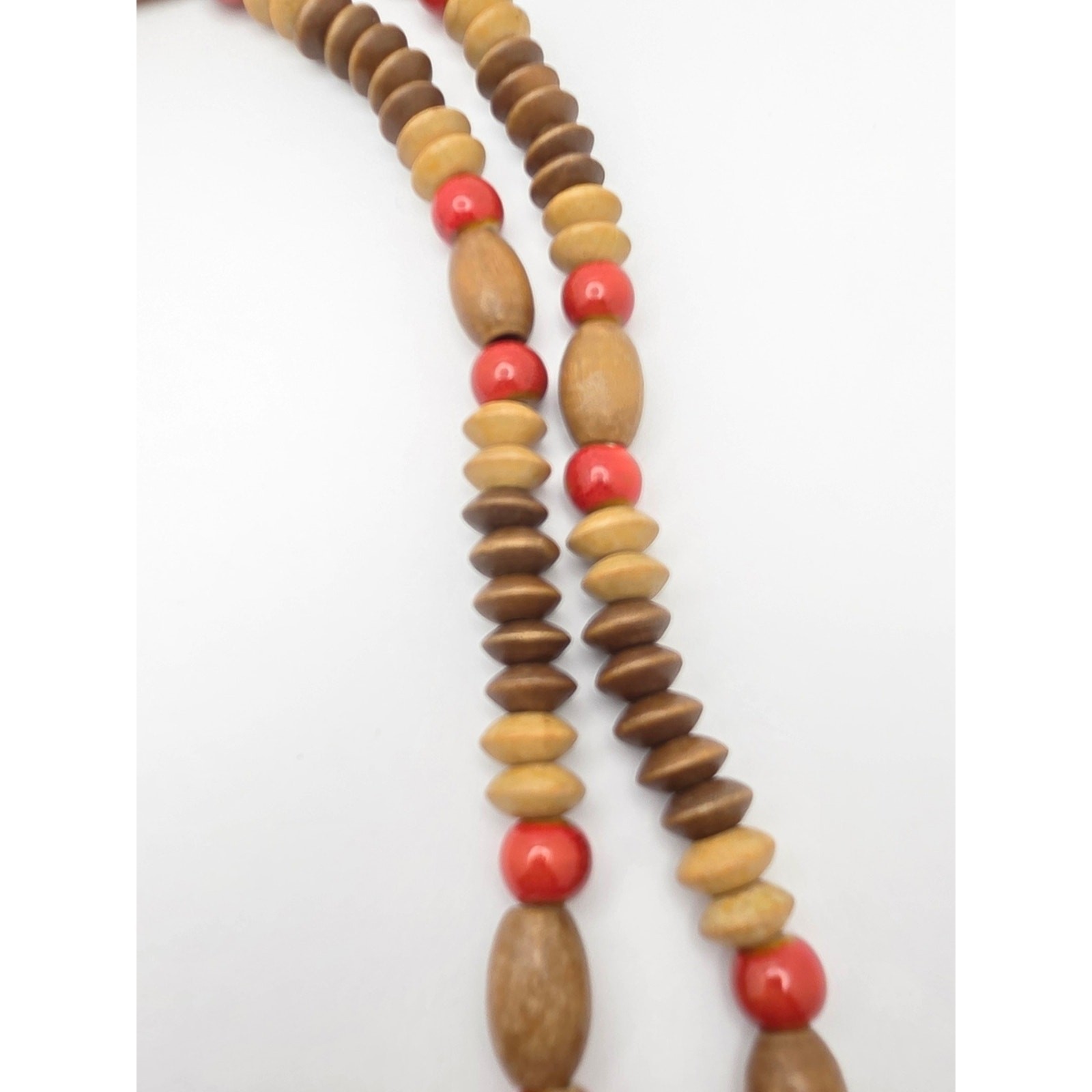 Vintage Multi-Strand Wood & Ceramic Bead Statement Necklace – 20” Boho