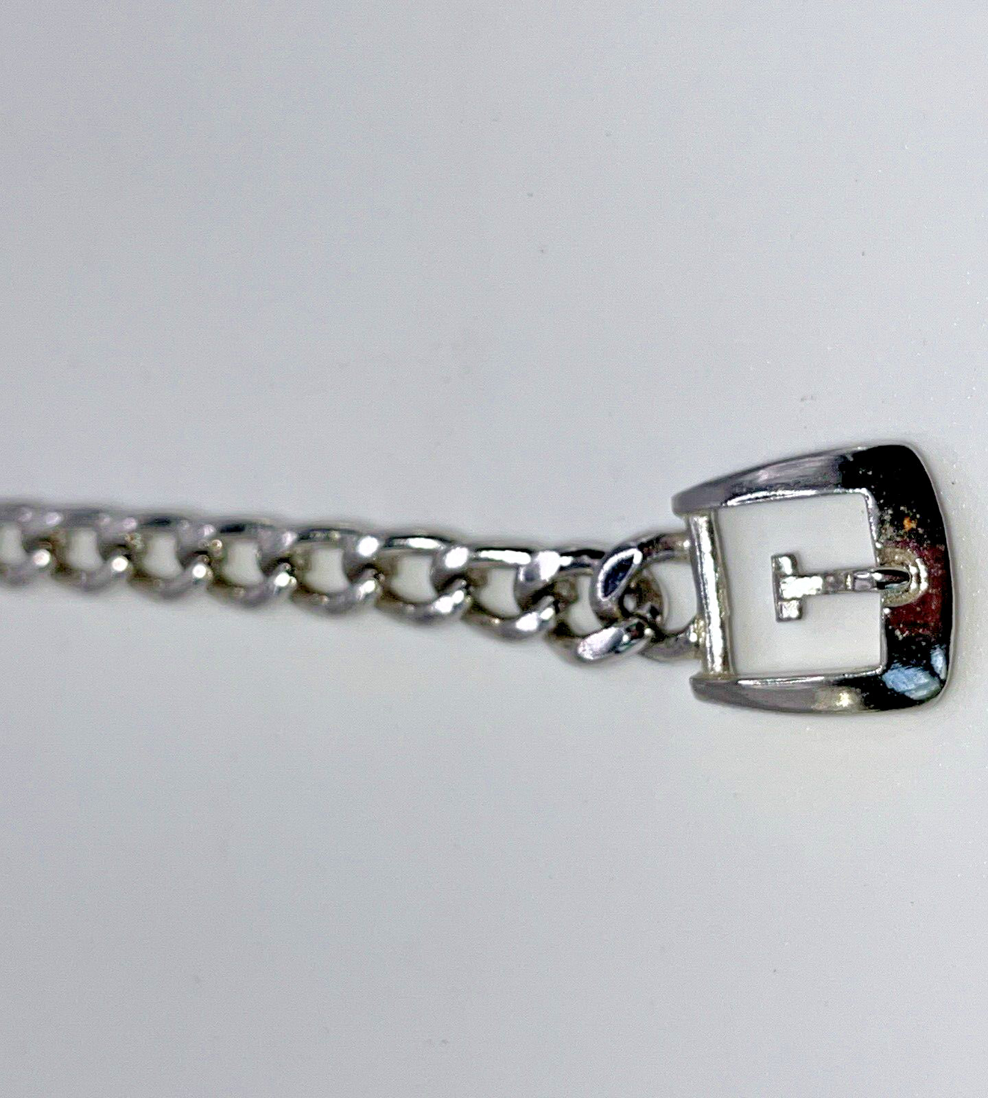 Vintage Avon Belt Buckle Chain Bracelet Silver Tone Adjustable 6062 7.25 in