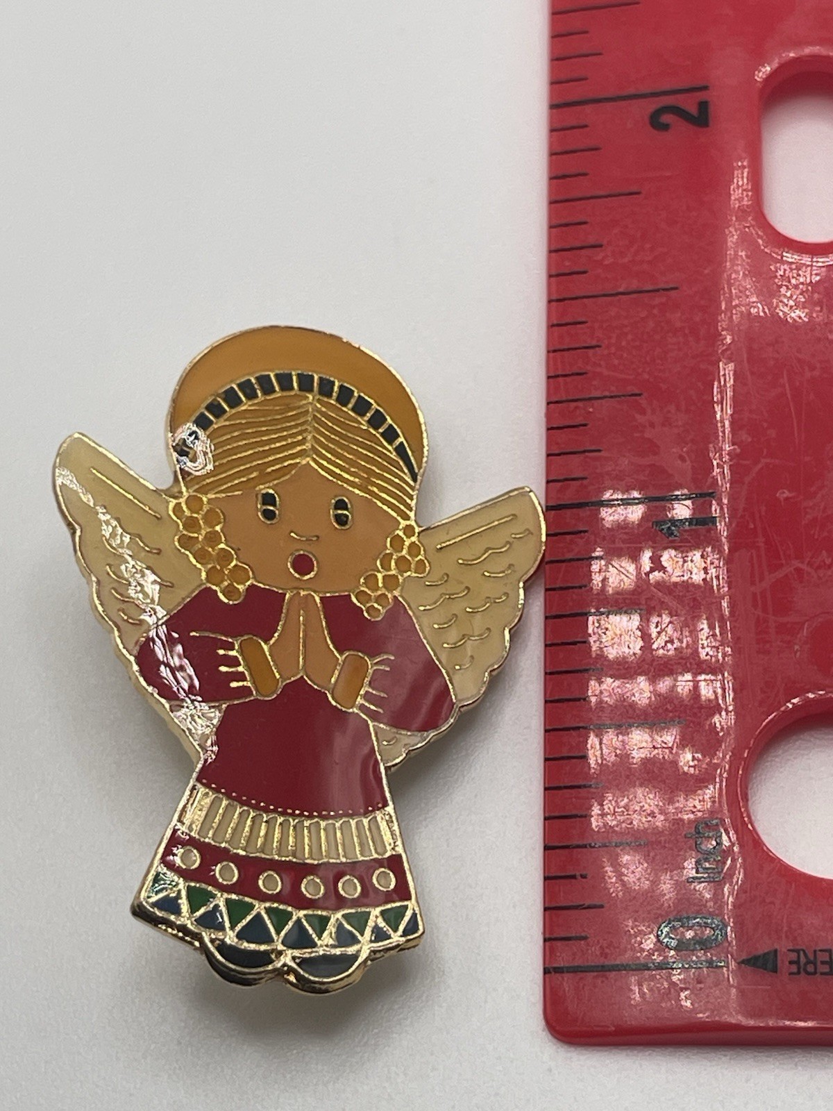 Vtg Praying Angel Christmas Pin Lapel Enamel Collectible