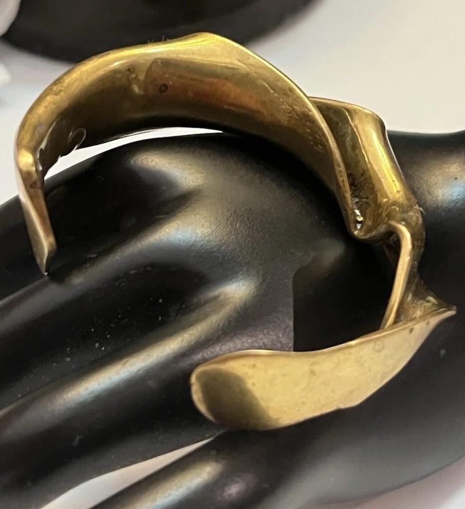 Vintage Modernist Brutalist Molten Sculpted Patina Bronze Thick Cuff Bracelet