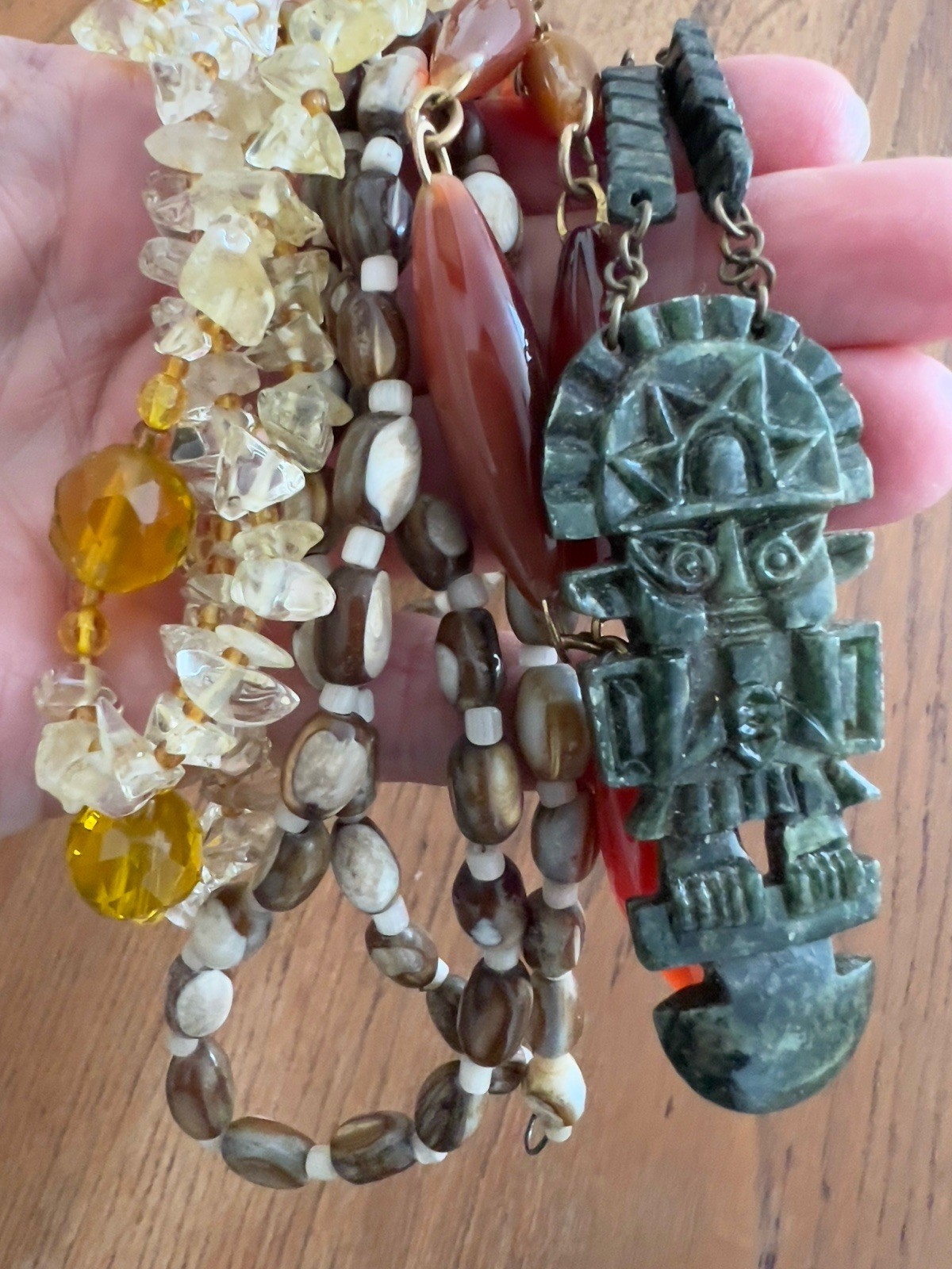 Vintage Lot – 4 Boho Necklaces: 20-48” – Moss Agate, Citrine, Trochus Shell Bead