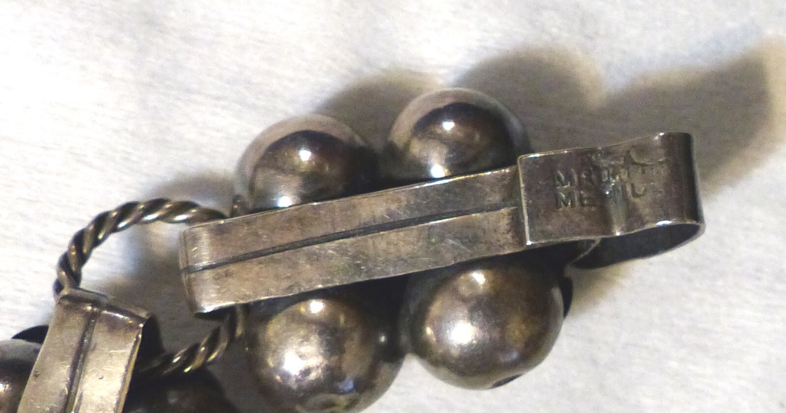 Mexican Silver Amethyst Bracelet With Slver Rope Links Vintage