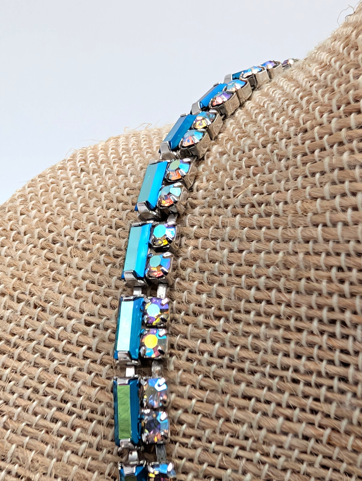Vintage Vendome Blue and Aurora Borealis Glass Stones 16 1/2 Inch Necklace