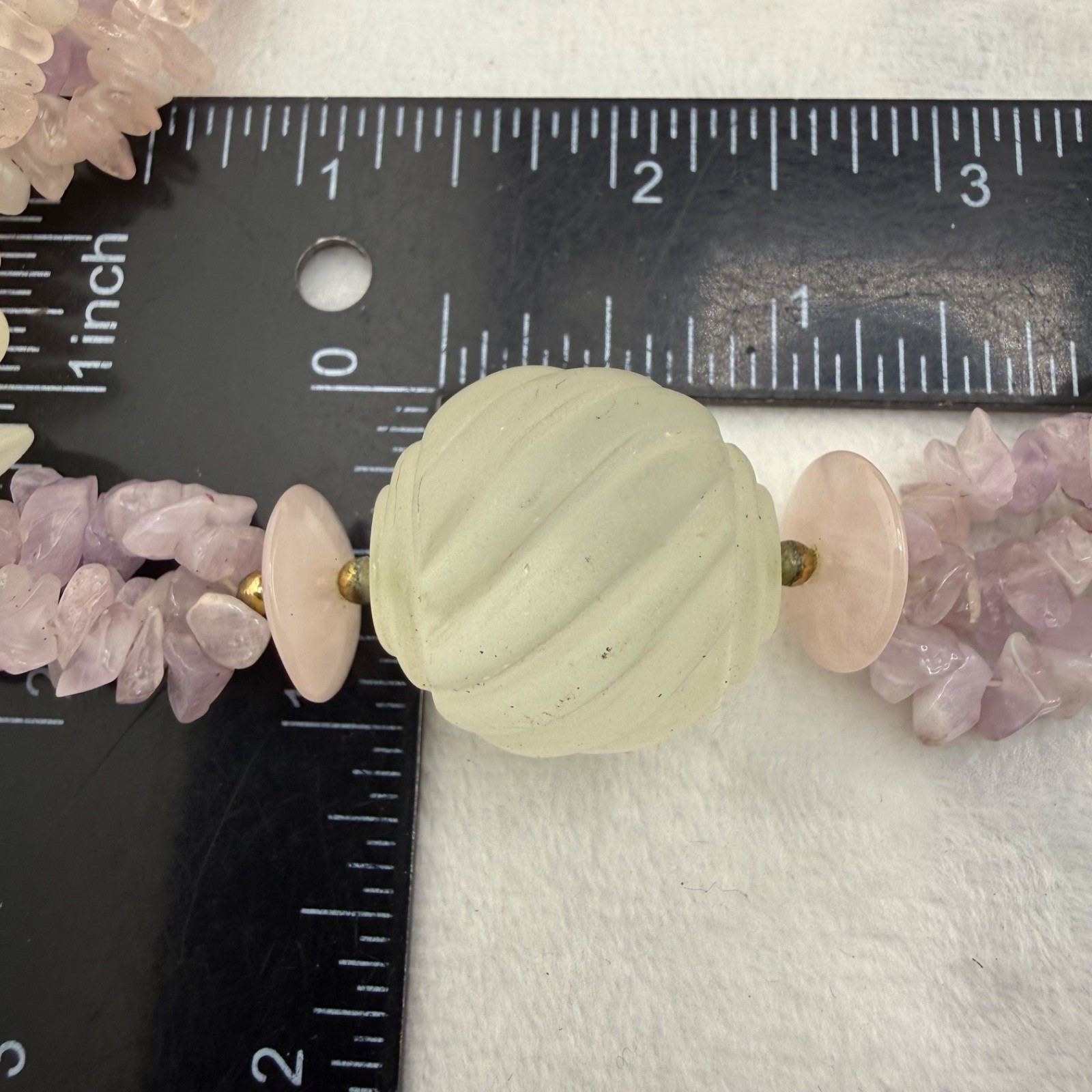 Vintage Polished Stone Beaded Necklace White Pink Purple Pastel 18”