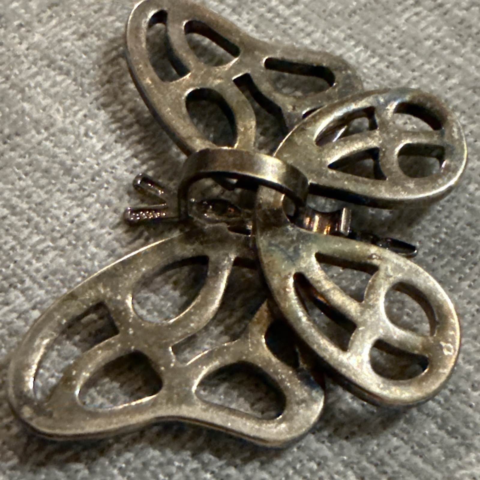 VTG Large mixed metal butterfly pendant Modernist Silver Gold Silver Plate