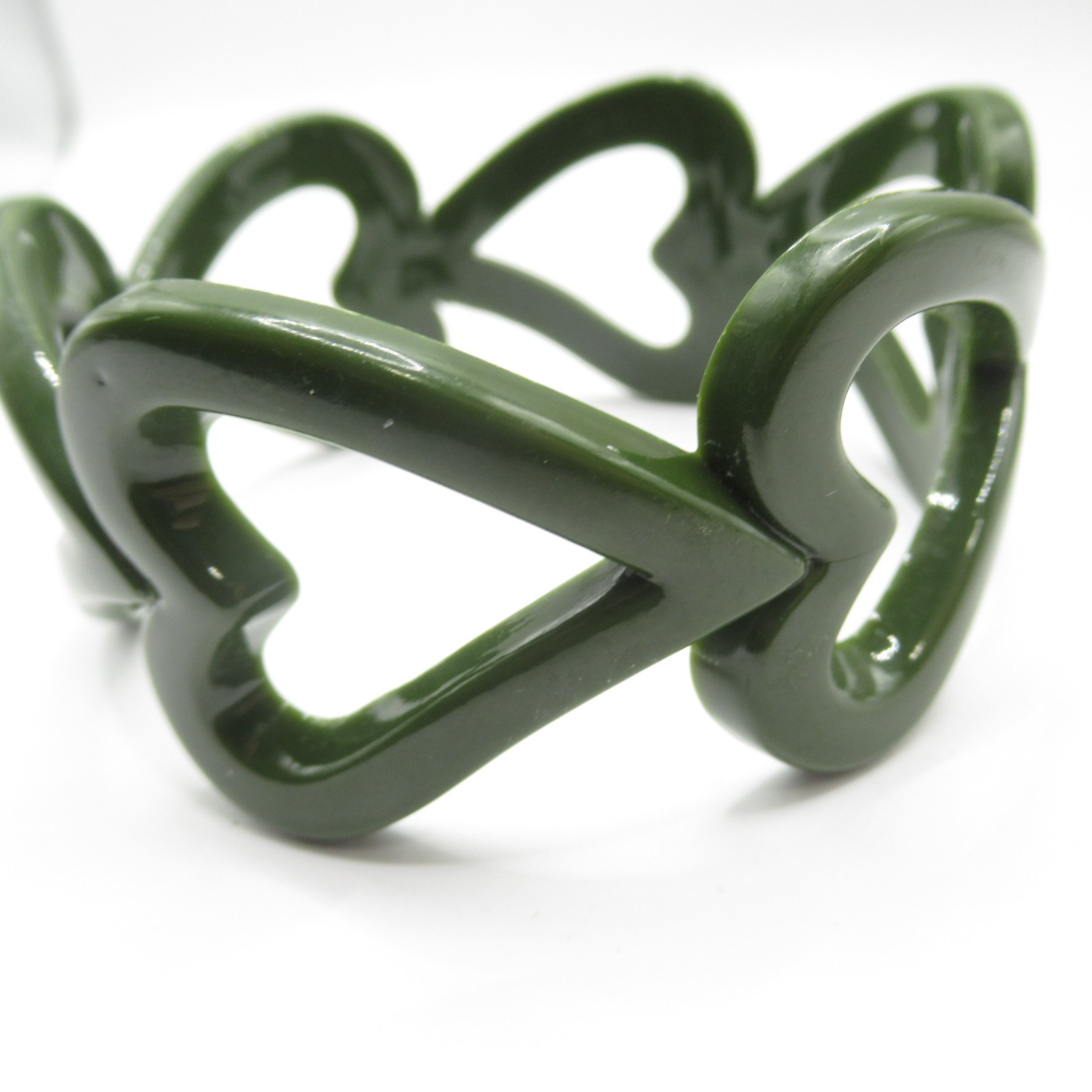 Dark Green Hearts Plastic Bangle Bracelet Vintage