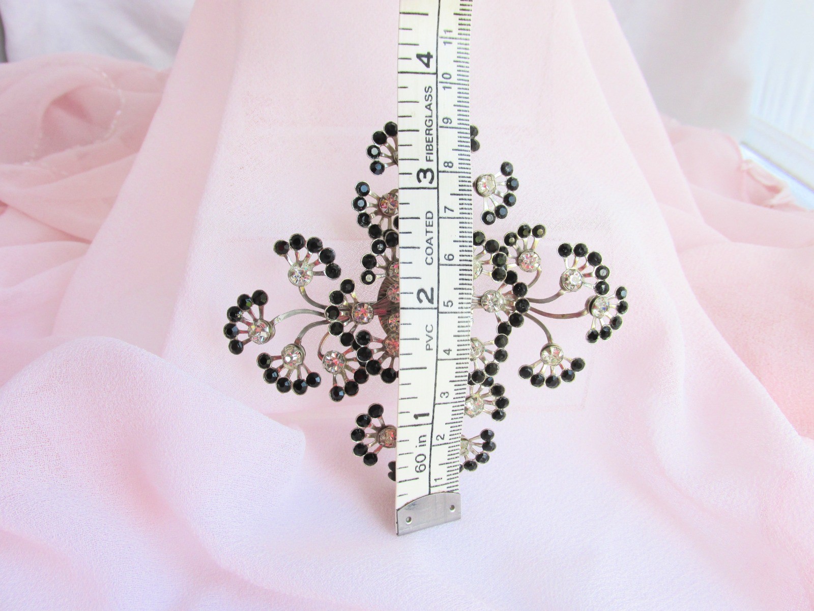 Vintage Explosion of Black & Clear Rhinestones 3.5″ Pin Earring Set Tiered 3D