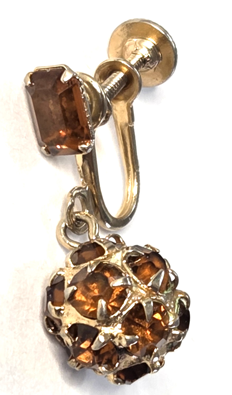 Vtg WEISS Topaz Color Rhinestone Ball Earrings Gold Tone SIGNED