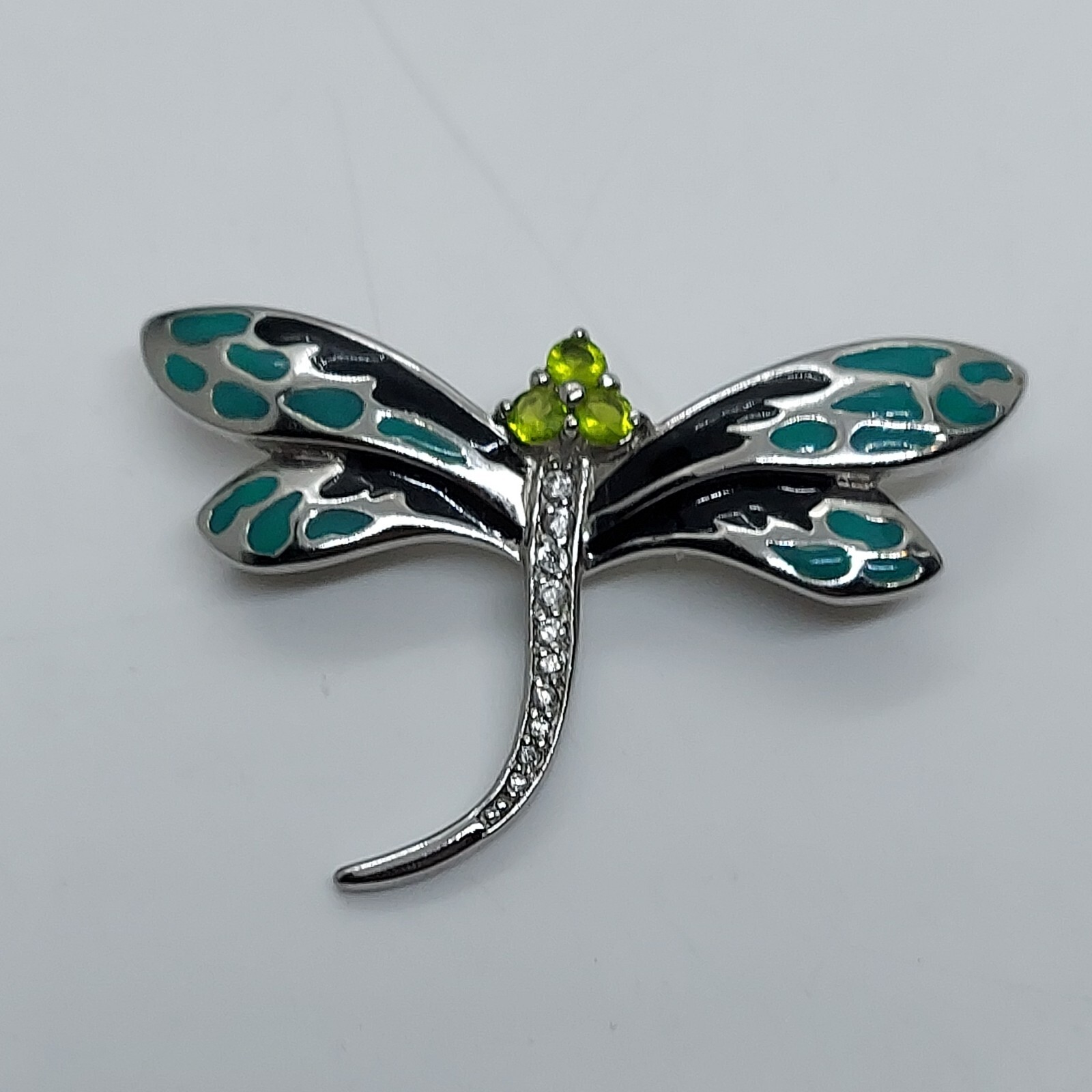 Vintage DBJ 925 Peridot And CZ Dragonfly Brooch