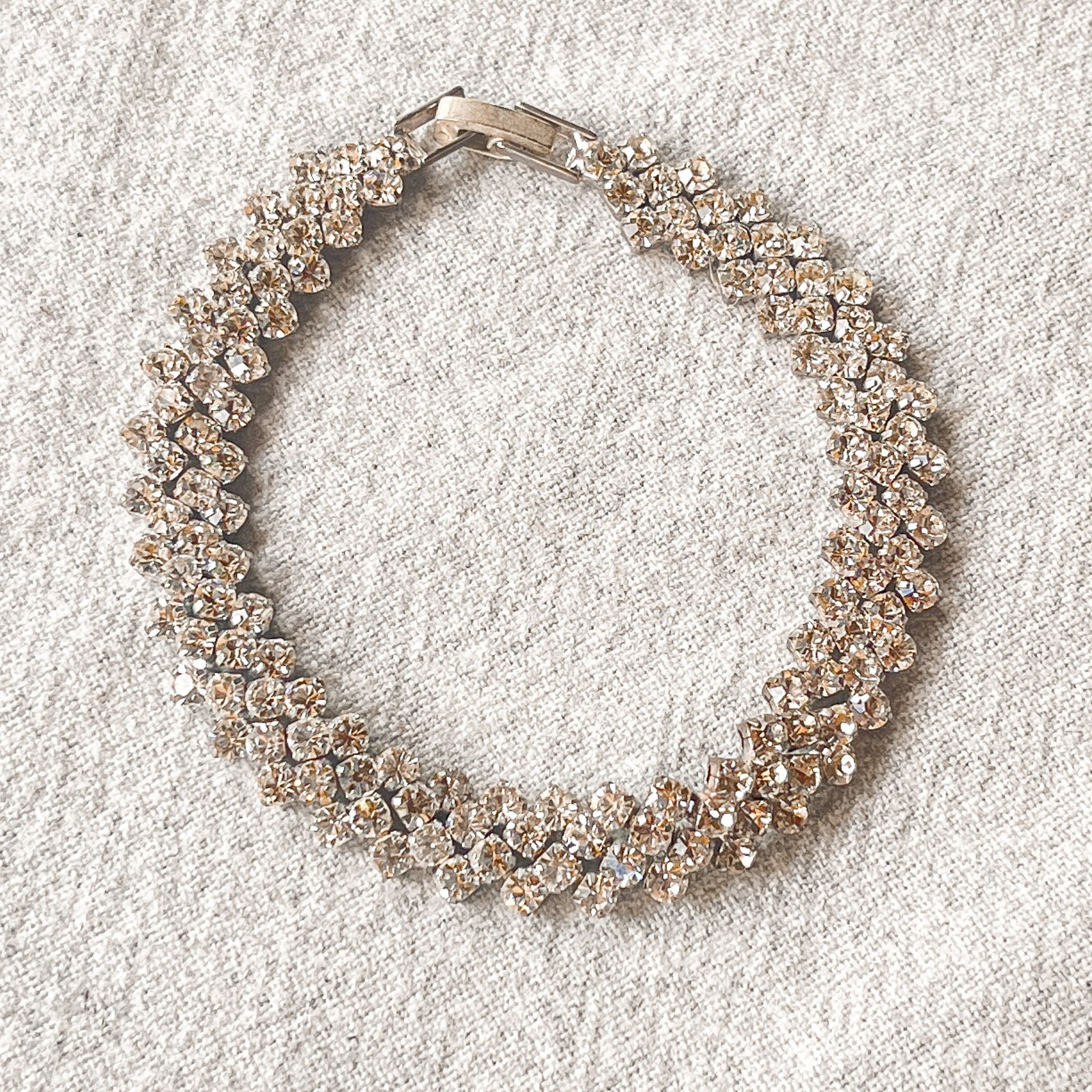 Vintage 1950s MCM Four-Row Rhinestone Tennis Bracelet Estate Costume Jewelry