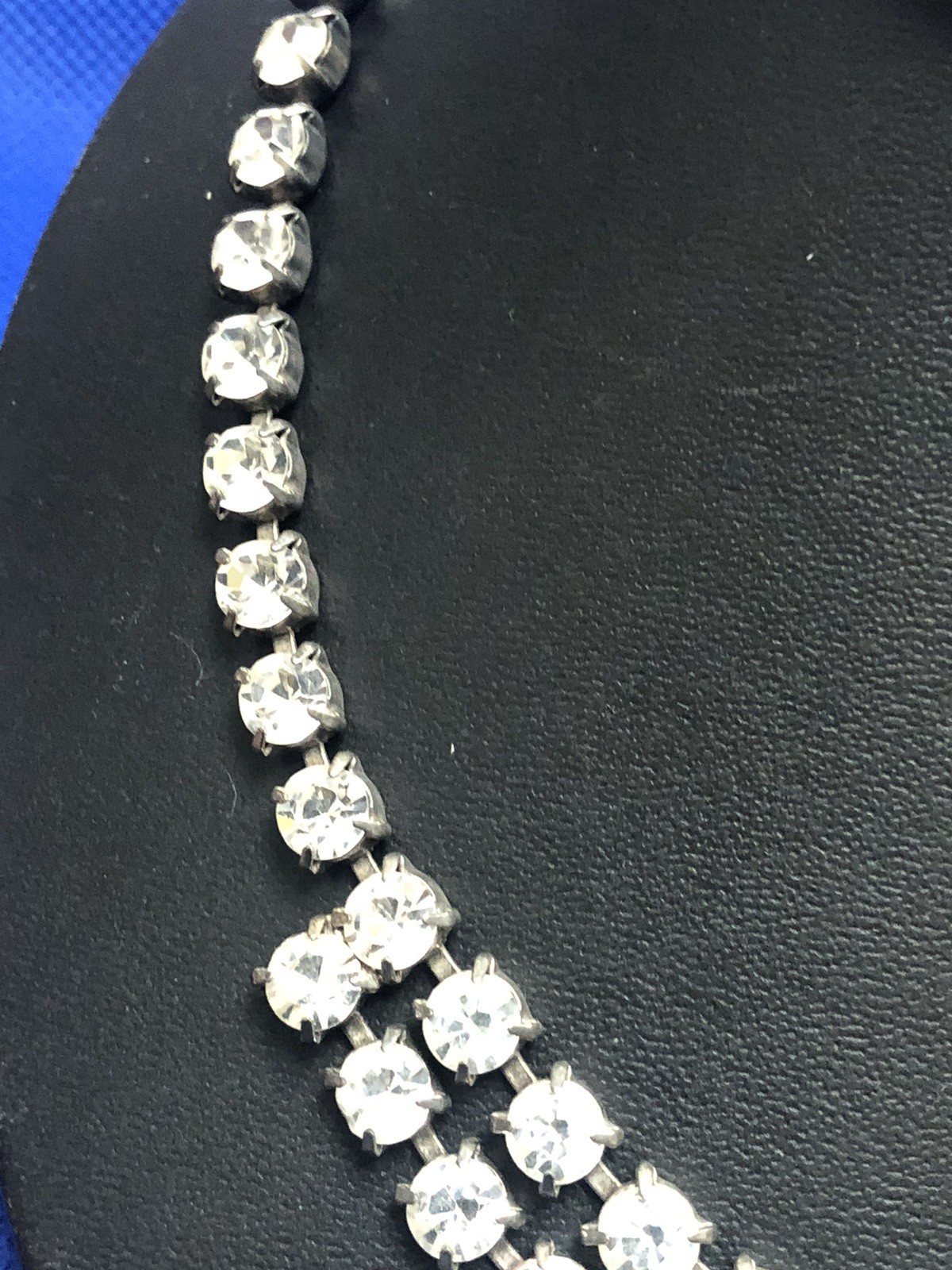 VTG 6MM RHINESTONE TENNIS STYLE SINGLE/TRIPLE STRAND SILVER TONE NECKLACE 17.5″