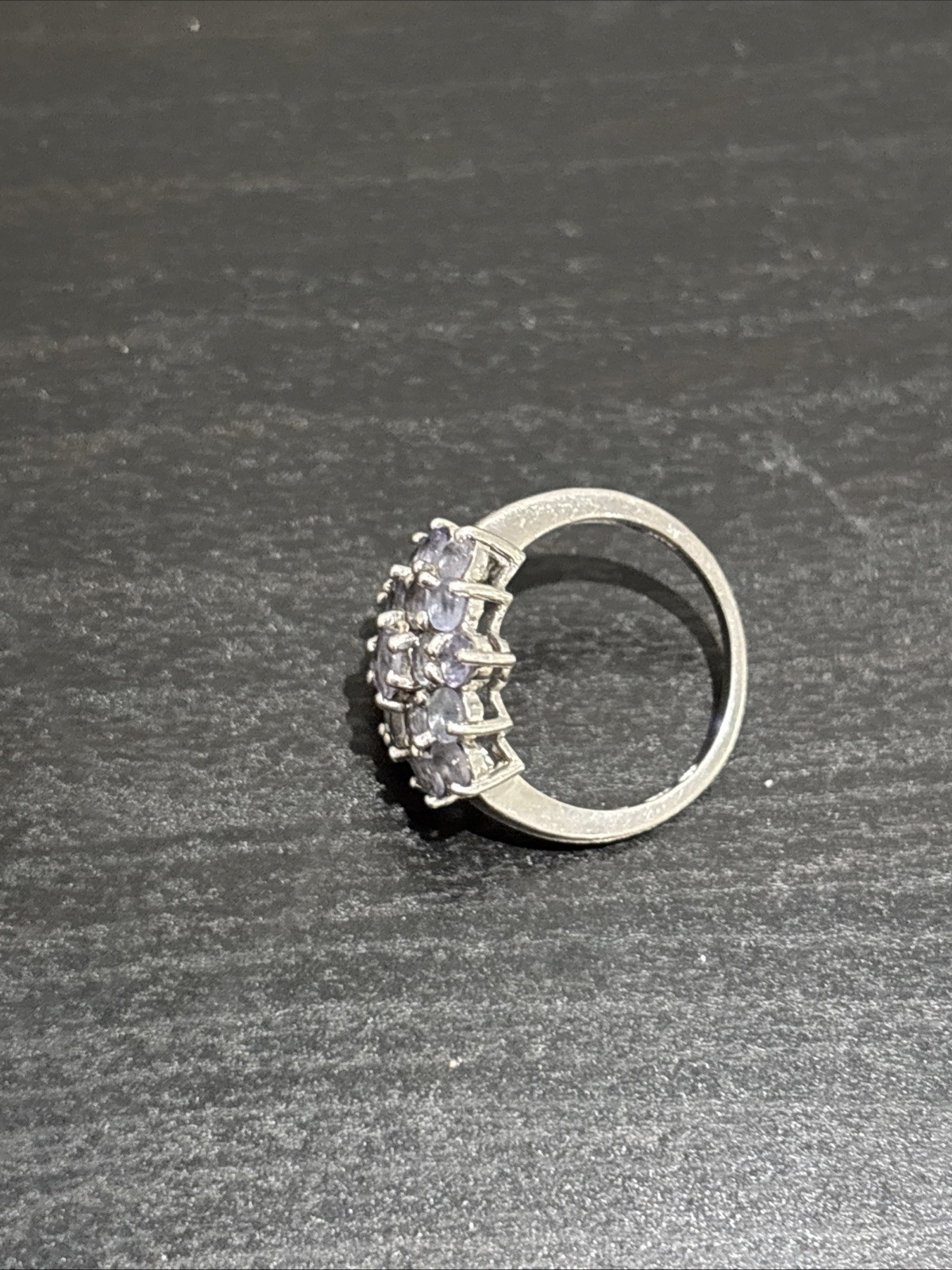 Sterling Silver 925 Blue Violet Tanzanite Style Cluster Flower Ring Size 5.75