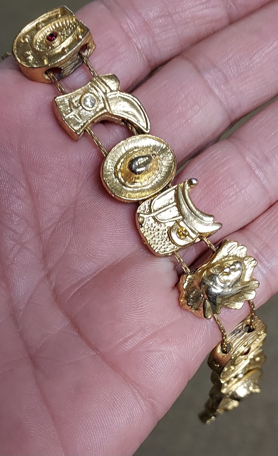 Vintage Western Slider Charm Bracelet – Cowboy Boot Rhinestone