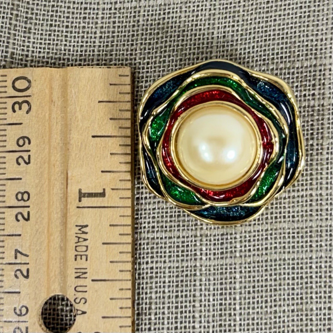 Vntg TACOA Multicolor Enamel Flower Clip-On Earrings Gold Tone Faux Pearl NOS