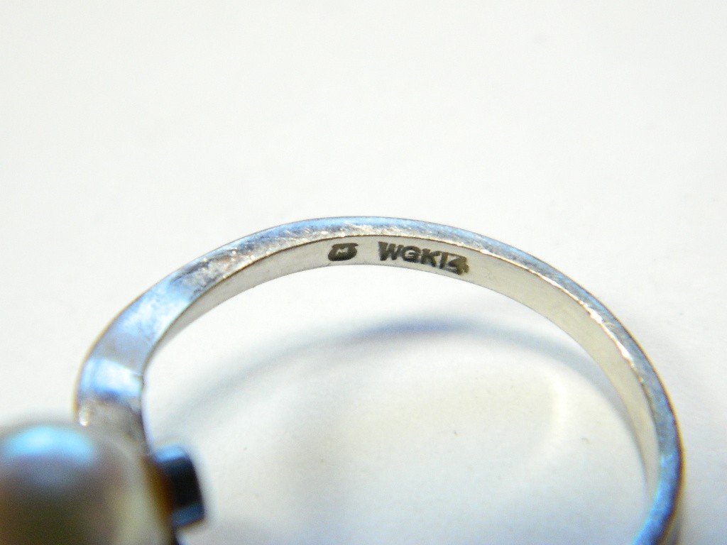 Mikimoto 14K White Gold Two 7mm Pearl Ring Japanese Cultured Size 7