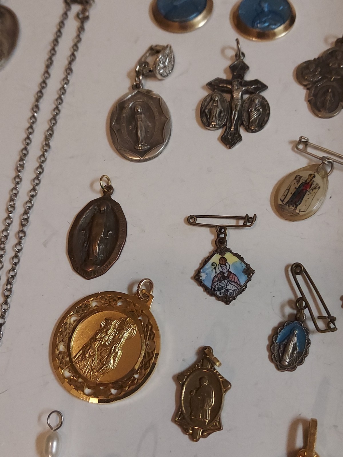 Huge Religious Lot Cross Rosary Beads Small Silver Pin Charms Mixed Lot 40 Pcs.