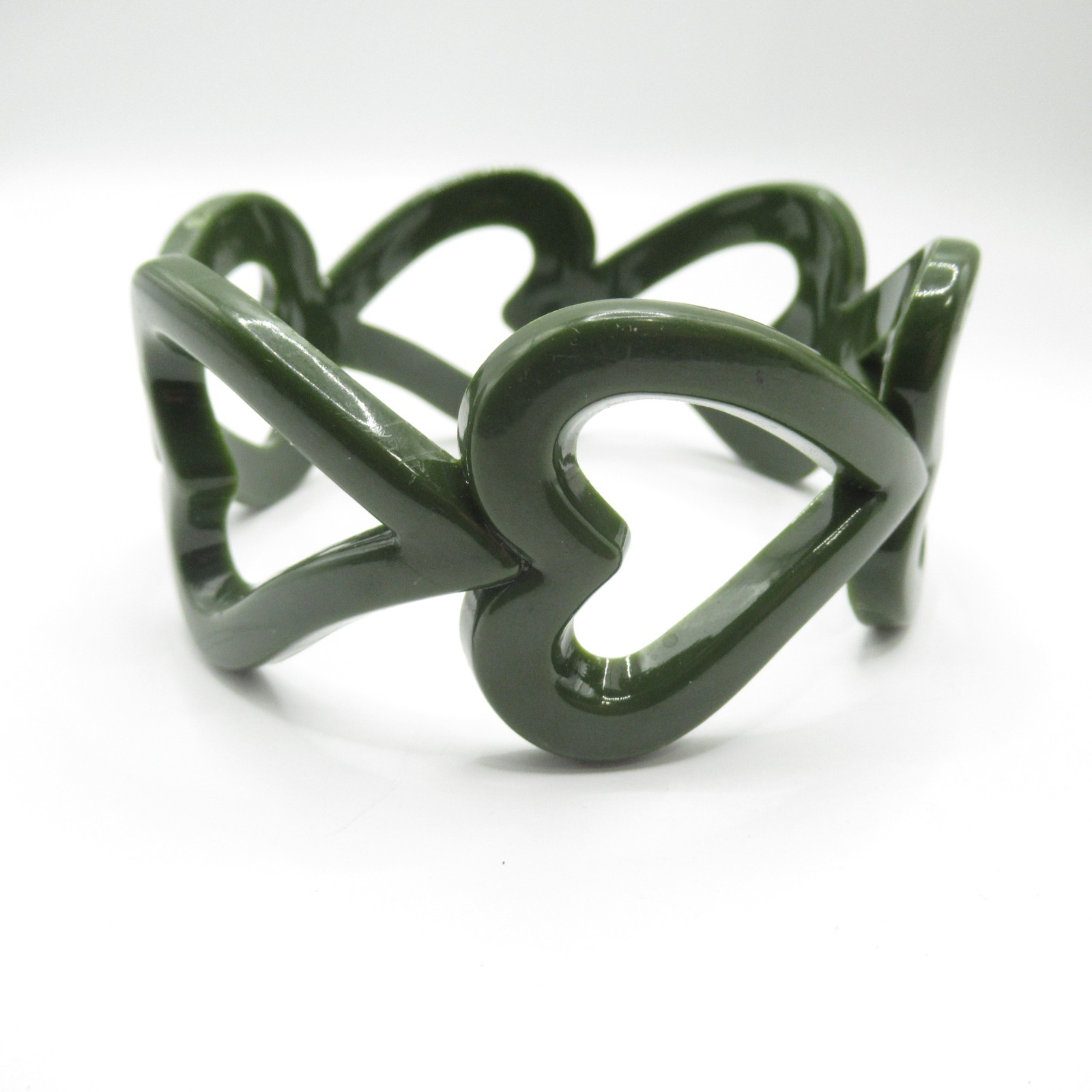 Dark Green Hearts Plastic Bangle Bracelet Vintage
