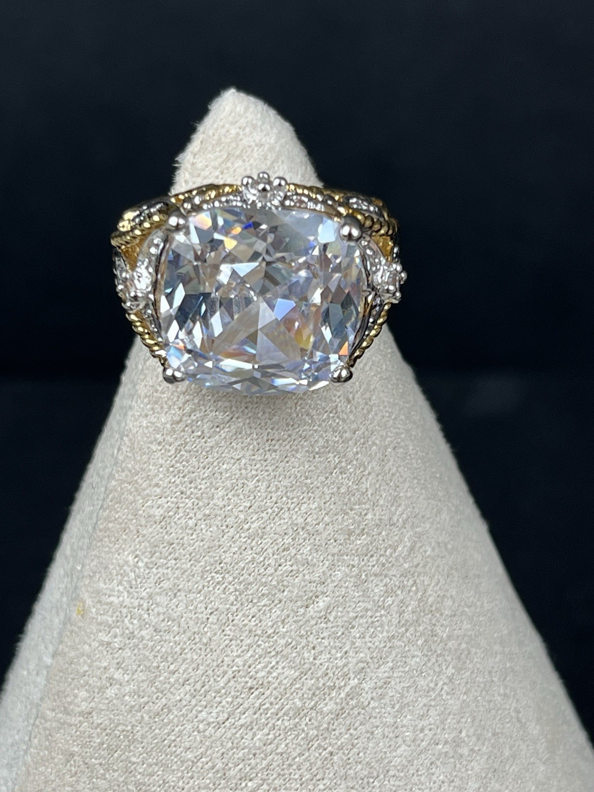Nolan Miller Large Cushion-Cut CZ Ring – Gold Tone – Size 6 Signed Excellent