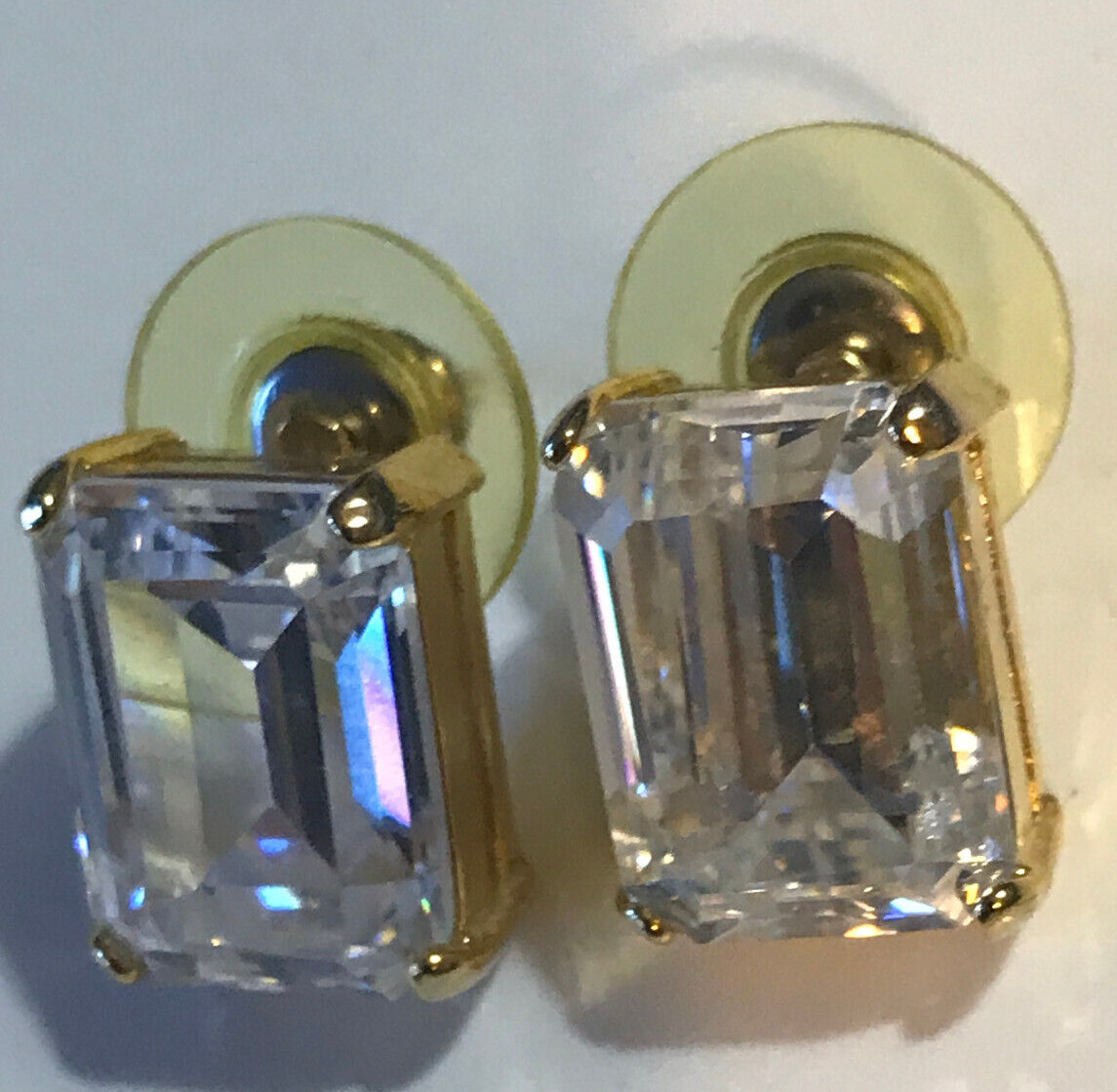 Gold Tone Baguette Cubic Zirconia Stud Earrings Gold Plated Ear Wire NOI