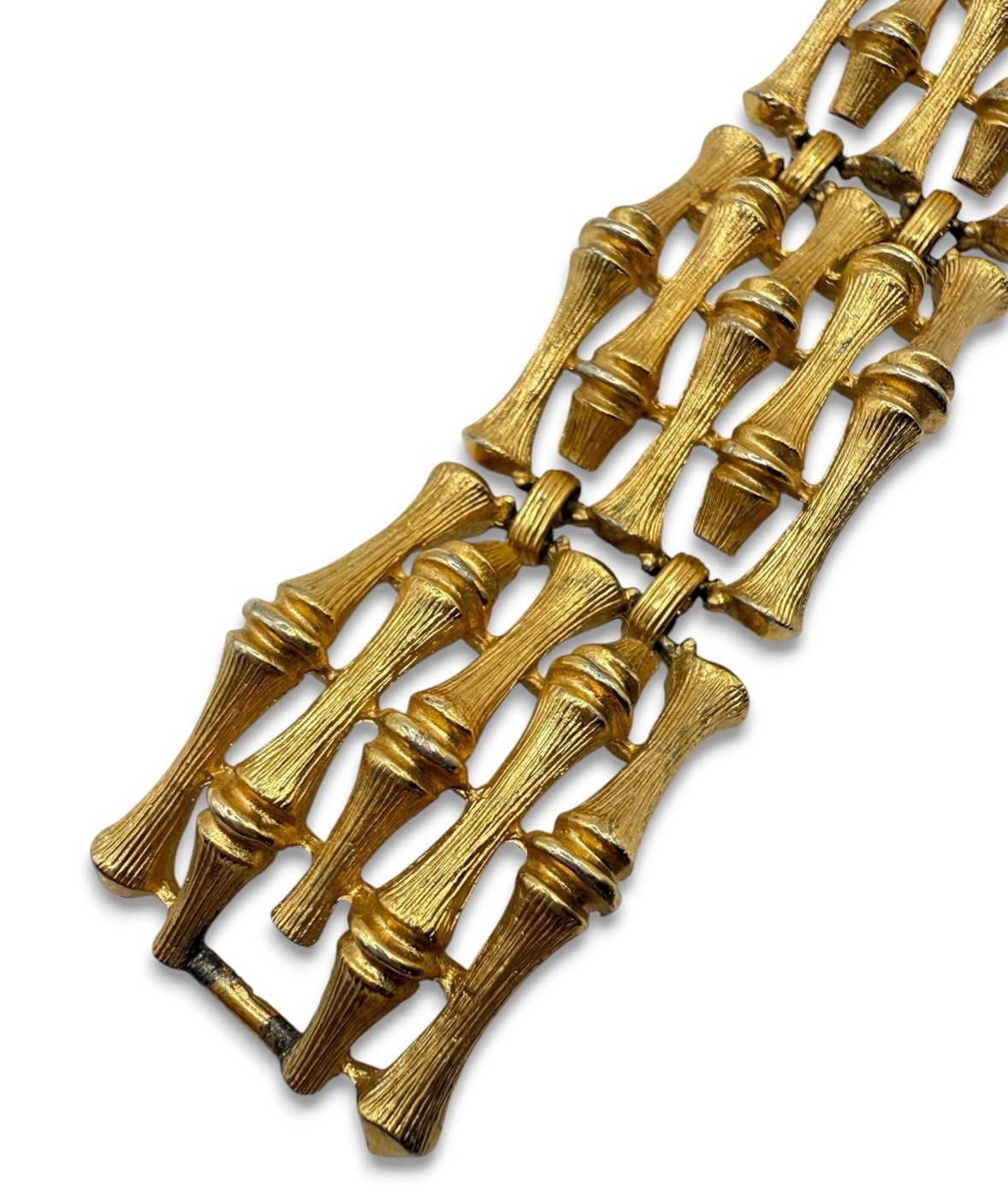 Vintage 70’s Gold Tone Bamboo Textured Panel Bracelet By Emmons