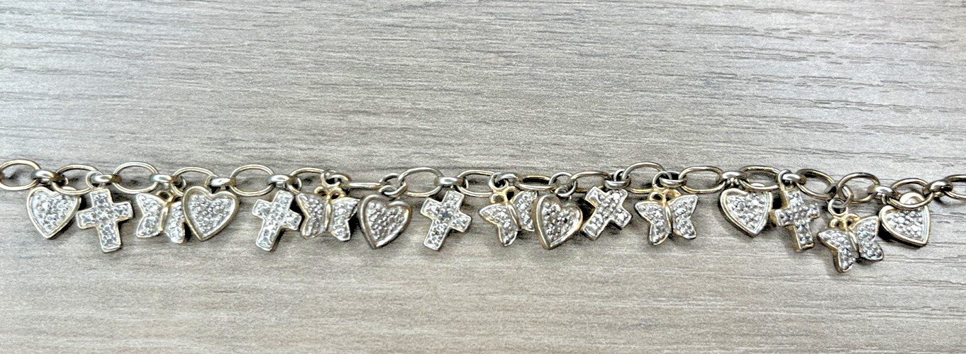 Sterling 925 Gold Wash Delicate Charm Bracelet Cross Heart Butterfly Ross Simons