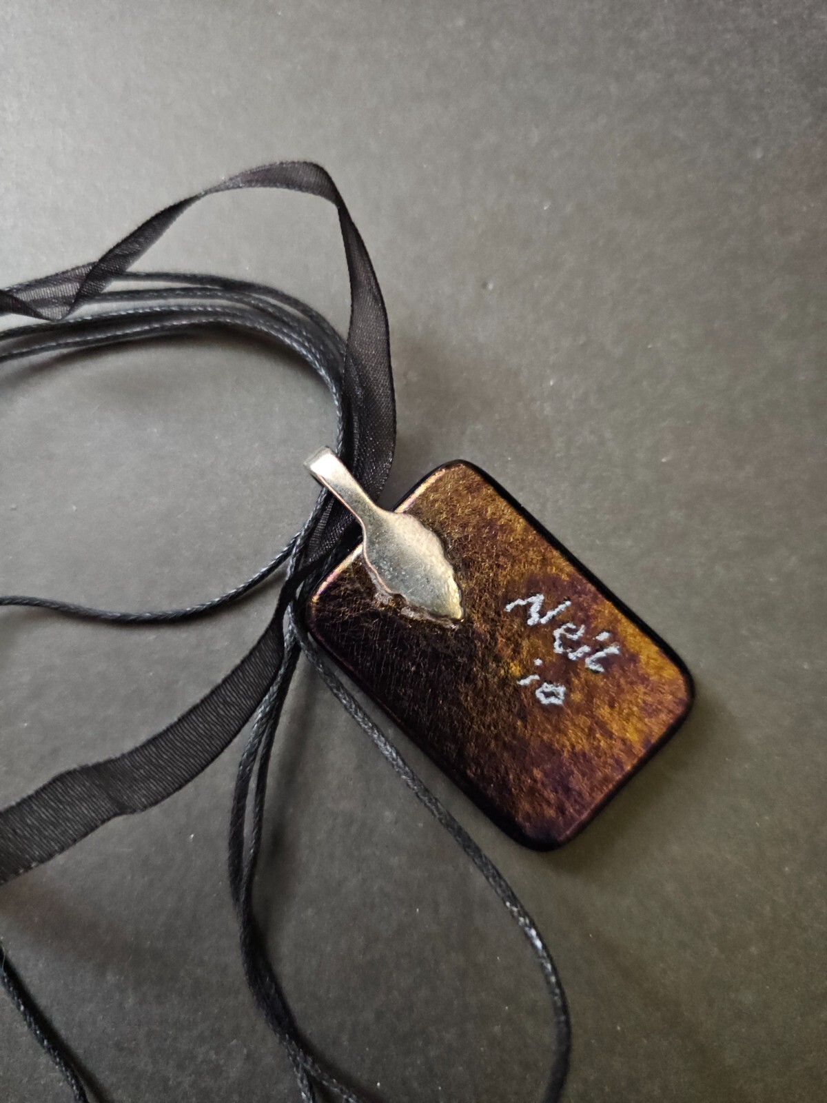 Blue and Purple Glass Dichroic pendant Cord/Ribbon Necklace 18″