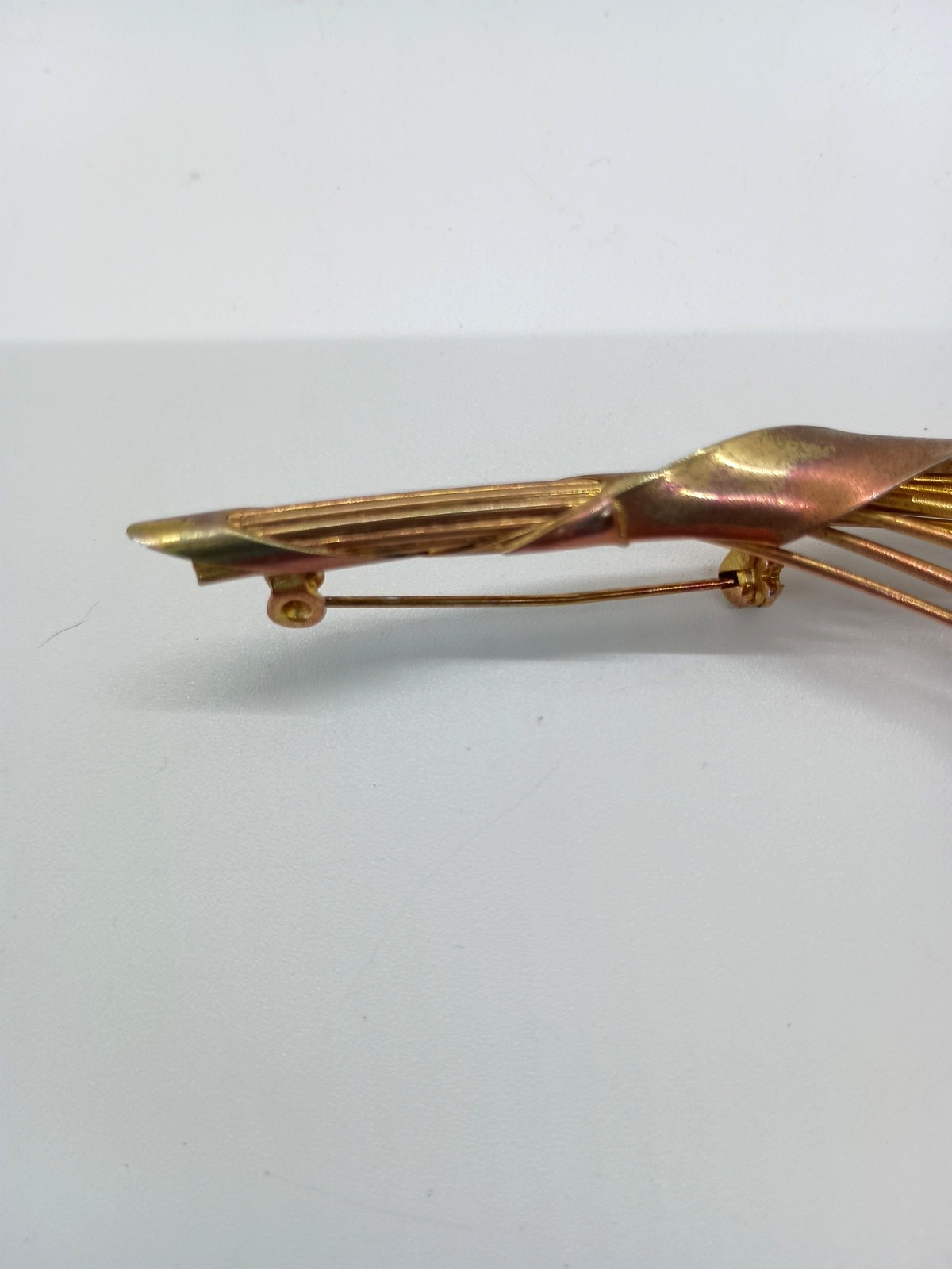 Vintage Gold Tone Brooch Pink Crystal Bead Spray Cattail VGC Retro