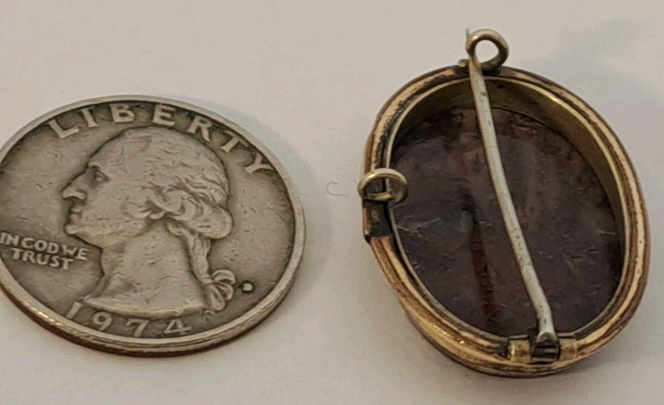 Antique Gold-Plated Blood Agate Translucent Pendant Pin Circa 1900