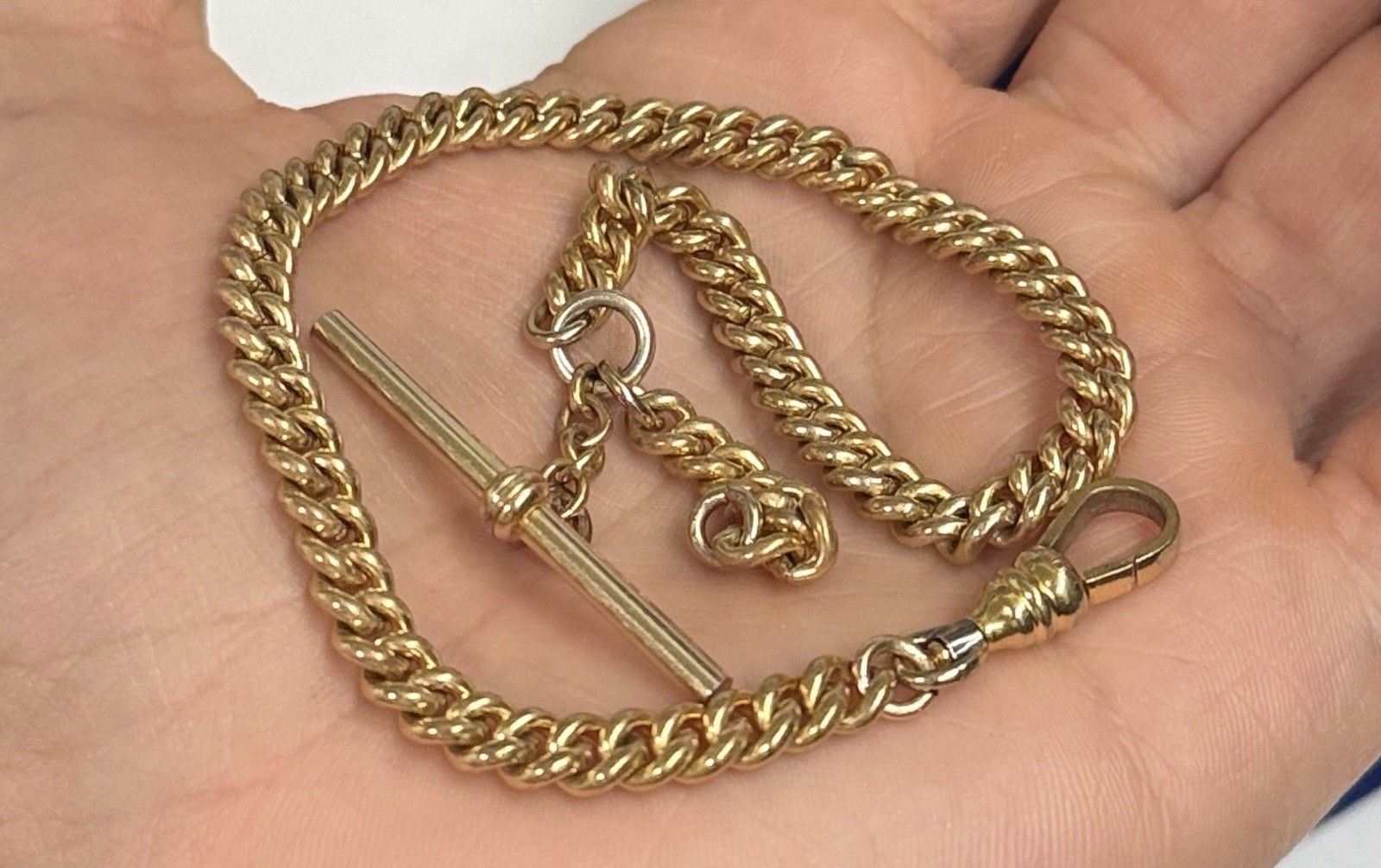 CHUNKY! 23g Gold filled fob victorian Vtg Gf 11.5” Cuban Curb Chain T Bar 5.5mm