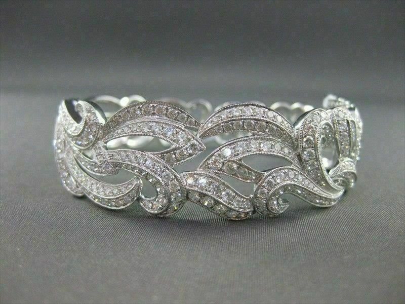 ANTIQUE WIDE 5.48CT DIAMOND 18KT WHITE GOLD BANGLE BRACELET F VS/VVS #G00114
