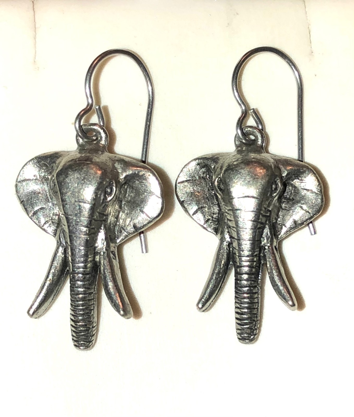 Silver Elephant Earrings Pewter Safari Drop Dangle Jim Clift GOP 80s Vintage