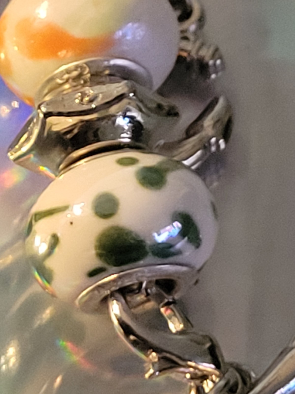 Sterling Silver Colored Art Glass Beaded Bracelet Toggle Clasp 7.5″