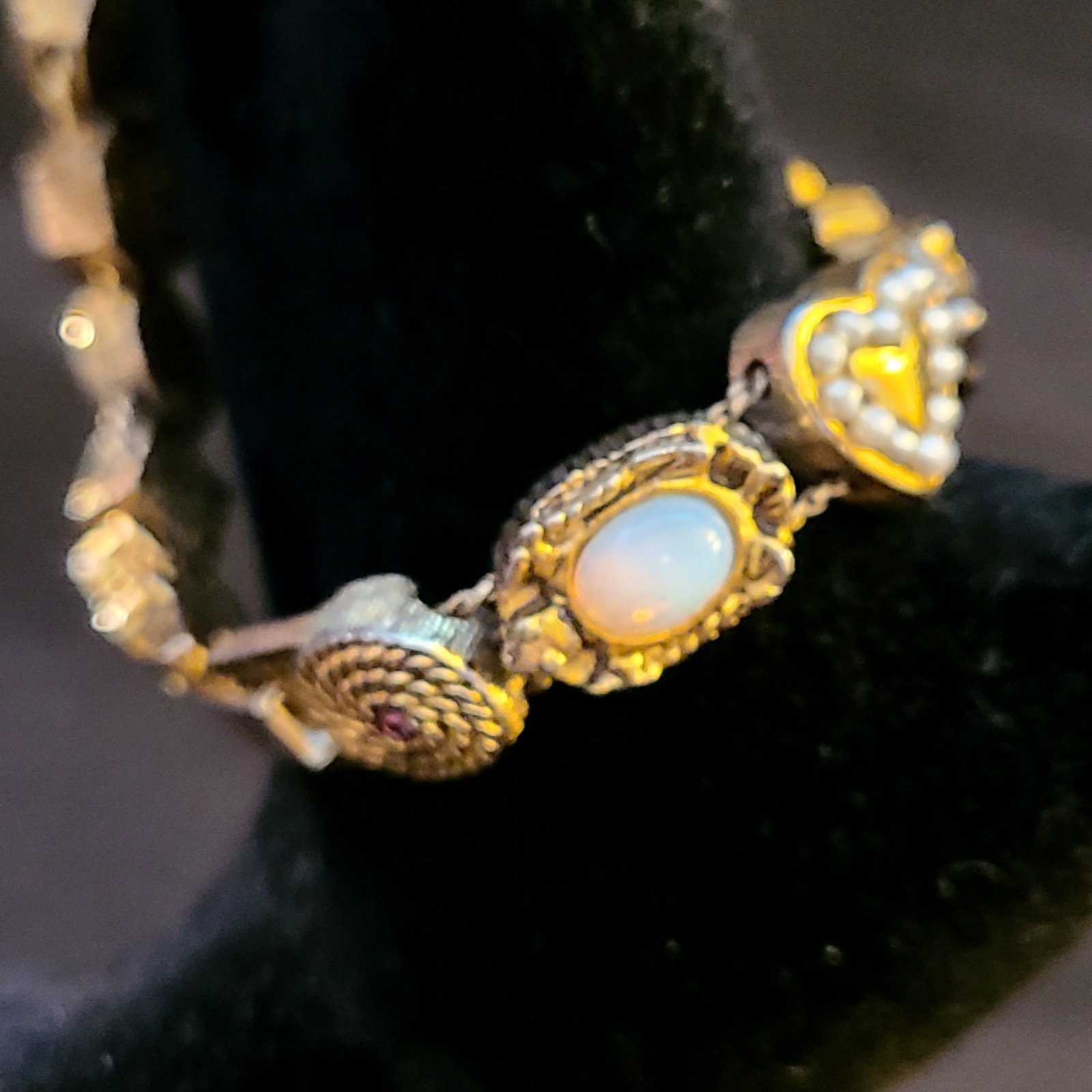 Vintage Victorian Gold Tone Slide Bracelet (14) Charms Mom Cameo Butterfly Heart