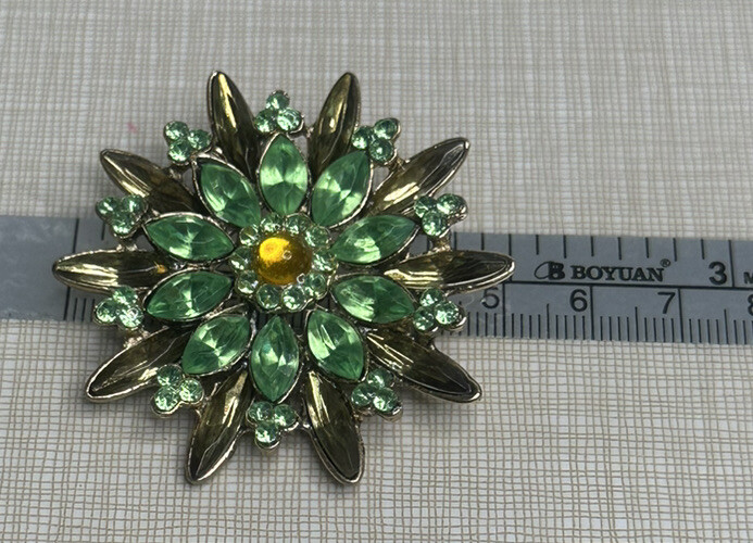 Vintage Green And Topaz Floral Brooch Approximately 2” Stunning