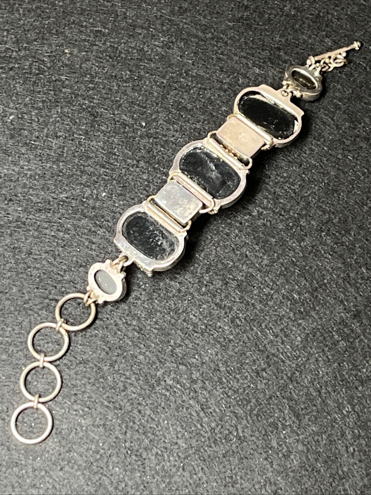 Vintage Sajen Sterling Silver Multi Dzi Mud Stone Bloodstone Bracelet 7″ 50g