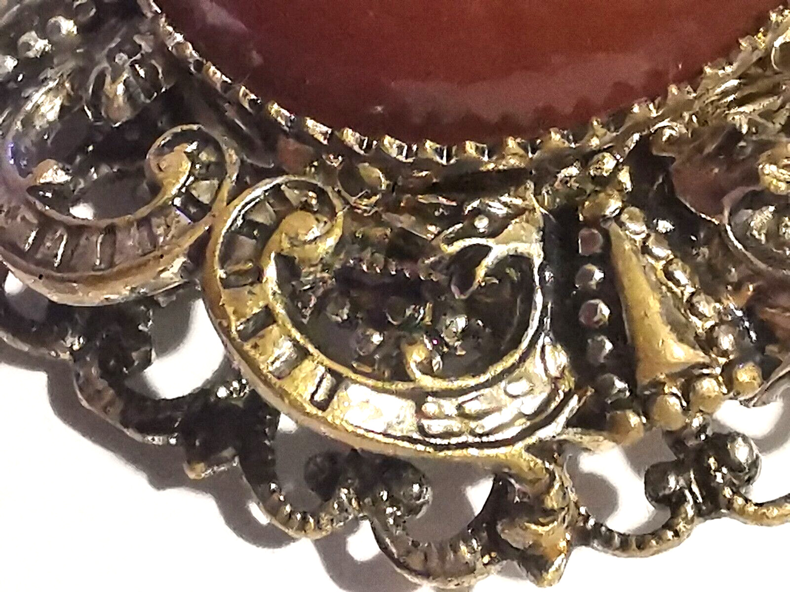 Vintage Czech Brown Glass Brooch Pin Silvered Brass Ornaments Dragon Handmade